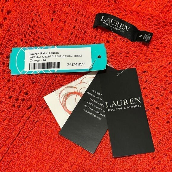 Lauren Ralph Lauren Weryna Crochet Pointelle Knit Orange Short Sleeve Dress, siz - Picture 15 of 15